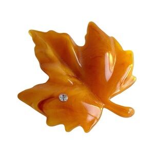 Vintage Signed AVON Orange Leaf Rhinestone Brooch